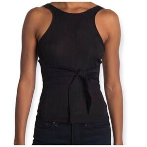 NSR LAURA TIE FRONT TEXTURED KNIT BLACK SLEEVELESS TOP SZ.M NWT.